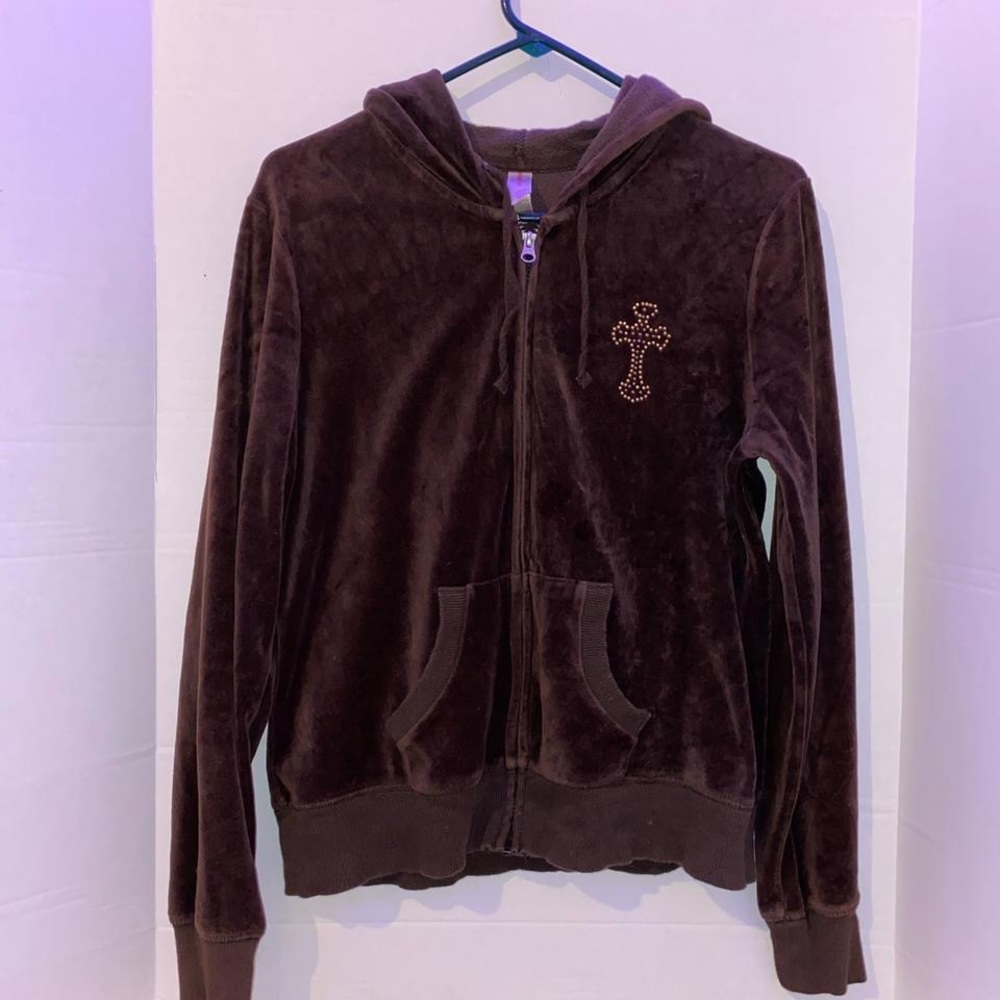 Brown Velour y2k cross zip up